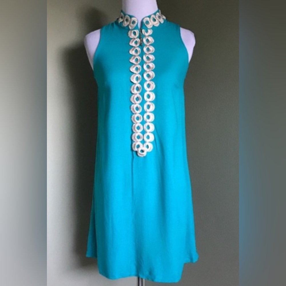Lilly Pulitzer Teal Shift Dress with Cream Embellishment